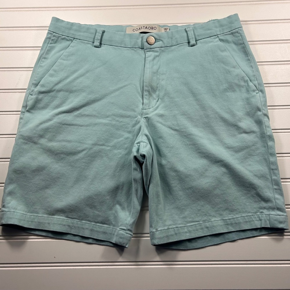 Coastaoro Chino Shorts Mens 33 Aqua Blue Seafoam Cotton Polyester Stretch Golf